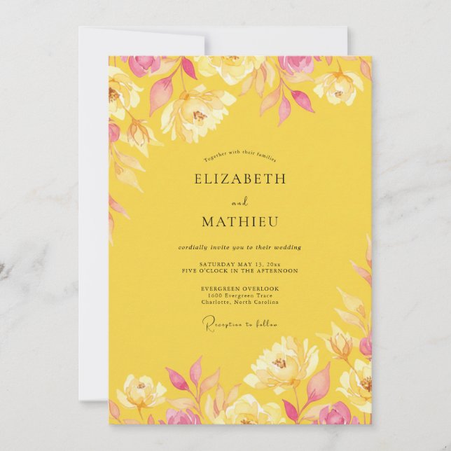 Invitation Pivoine de Mustard de Prairie Mariage Peint (Devant)