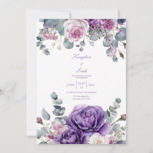 Invitation Pivoine Élégante Poussiéreuse Violette Eucalyptus 