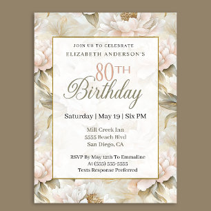 Invitation Pivoine élégante rose pâle ivoire 80ème anniversai