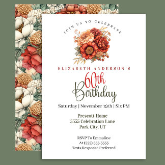 Invitation Pivoine et Chrysanthème Élégante d'Automne 60e Ann