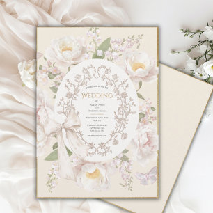 Invitation Pivoine Floral Élégant Mariage Vintage