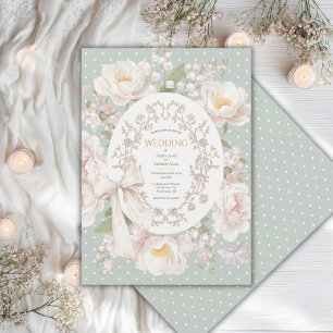 Invitation Pivoine Floral Élégant Vintage Mariage Sauge