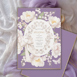 Invitation Pivoine Floral Élégant Vintage Mariage Violet