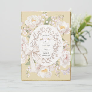 Invitation Pivoine Floral Vintage Élégant Jaune Mariage