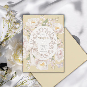 Invitation Pivoine Floral Vintage Élégant Jaune Mariage