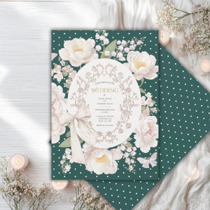 Invitation Pivoine Floral Vintage Élégant Vert Chasseur Maria