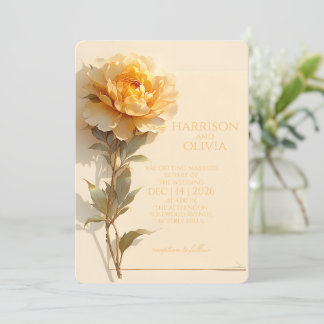 Invitation Pivoine Jaune Doré Élégant Mariage Romantique