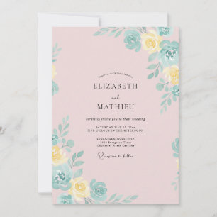 Invitation Pivoine jaune rose pâle et douce pour mariage