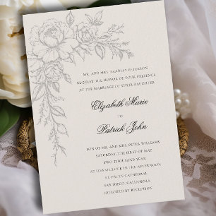 Invitation Pivoine Rayonnante Écru Élégant Formel Mariage Cla