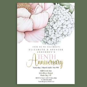 Invitation Pivoine Rose Blush 10e Anniversaire de Mariage