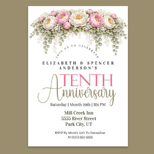 Invitation Pivoine rose et blanche 10e anniversaire de mariag
