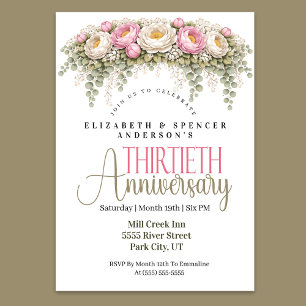 Invitation Pivoine rose et blanche 30e anniversaire de mariag