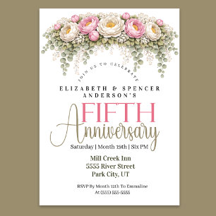 Invitation Pivoine rose et blanche 5e anniversaire de mariage