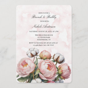 Invitation Pivoine rose et coton Brunch & Bubbly