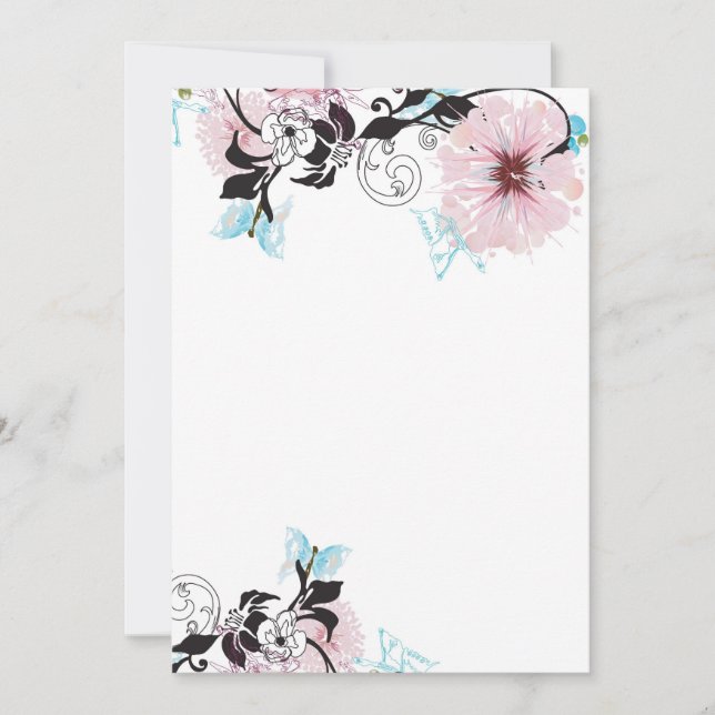 Invitation pivoine rose et papillon bleu (Devant)
