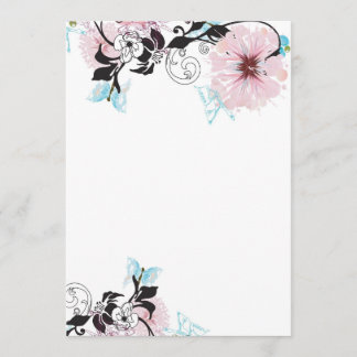 Invitation pivoine rose et papillon bleu