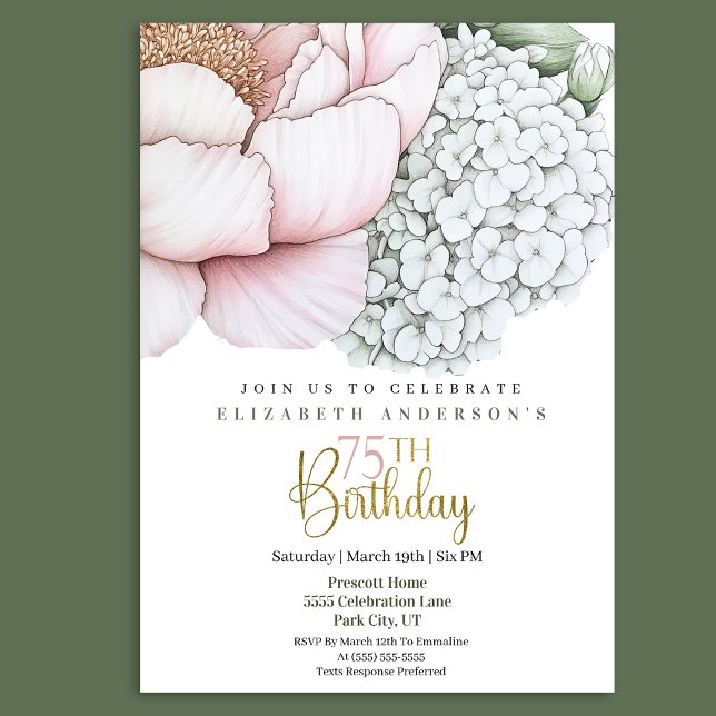 Invitation Pivoine Rose Fard 75e Anniversaire (Créateur téléchargé)
