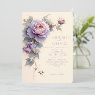 Invitation Pivoine Rose Lavande Élégant Mariage Romantique