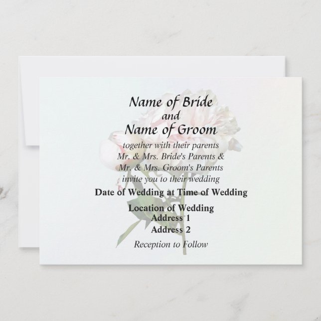 Invitation Pivoine rose pâle et bouton (Devant)