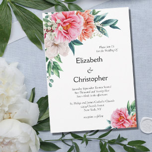 Invitation Pivoine Rose Pêche Fleurs De Mariage Eucalyptus
