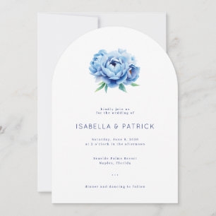 Invitation Pivoines Aquarelle Bleu Romantique