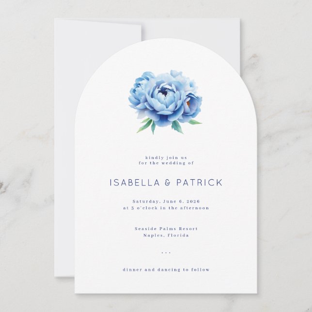 Invitation Pivoines Aquarelle Bleu Romantique (Devant)