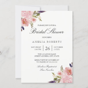 Invitation Pivoines aquarelles rose violet Shower de mariage