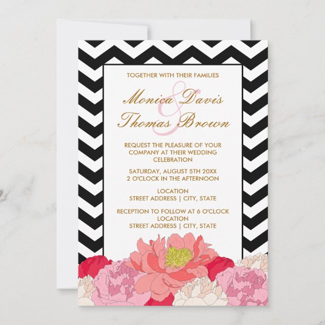 Invitation Pivoines et Chevrons (Devant)