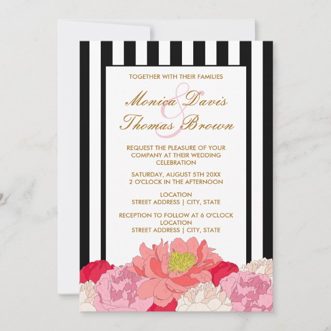 Invitation Pivoines et Rayures (Devant)