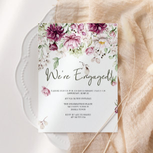 Invitation Pivoines Fiançailles Floral Burgundy Rose