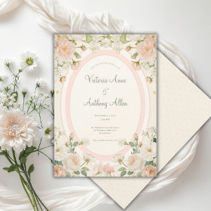 Invitation Pivoines Florales de Pêche Mariage Élégant