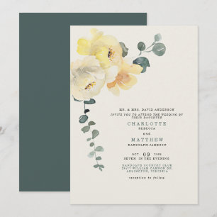 Invitation Pivoines jaunes sarcelle et crème Mariage Parents