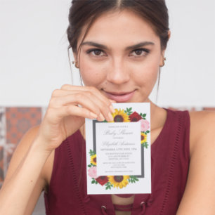 Invitation Pivoines Rose Tournesol Automne Floral Fête de Béb