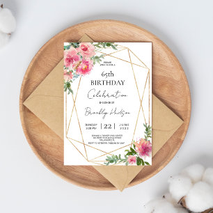 Invitation Pivoines roses 65e anniversaire