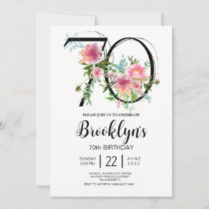 Invitation Pivoines roses 70e anniversaire