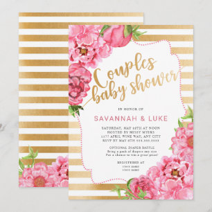 Invitation Pivoines roses d'or du baby shower   de couples