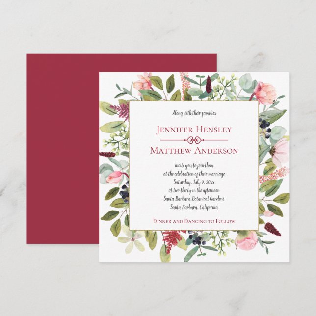 Invitation Pivoines roses et eucalyptus Décoration florale (Devant / Derrière)