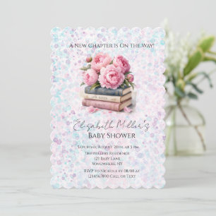 Invitation Pivoines roses et livres Fille Baby Shower Nouveau
