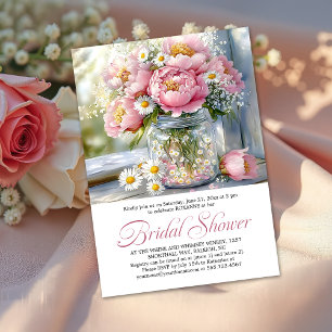 Invitation Pivoines roses et marguerites blanches dans un pot