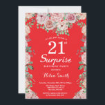 Invitation Pivoines roses florales 21e anniversaire surprise<br><div class="desc">Invitation anniversaire surprise 21 ans Pivoines roses florales rouge pour femmes. Fleur florale aquarelle. Fleurs élégantes de rose et de pivoine. Anniversaire adulte. Fond rouge. 13e 15e 16e 18e 20e 21e 30e 40e 50e 60e 70e 80e 90e 100e, tous âges. Pour une personnalisation supplémentaire, veuillez cliquer sur le bouton "Personnaliser"...</div>