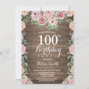Invitation Pivoines roses florales rustiques 100e anniversair
