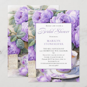 Invitation Pivoines Violettes Marguerites Blanches dans un Po