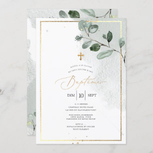 Invitation Pix-Dezines Baptême d'Eucalyptus Rustique Aquarell