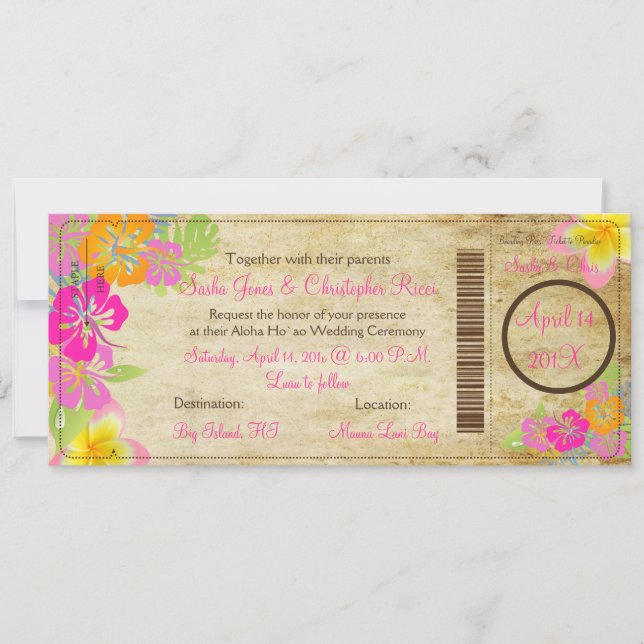 Invitation Pix-Dezines Boarding Pass Hibiscus Leis (Devant)