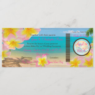 Invitation Pix-Dezines Boarding Pass Plumerias roses+plage