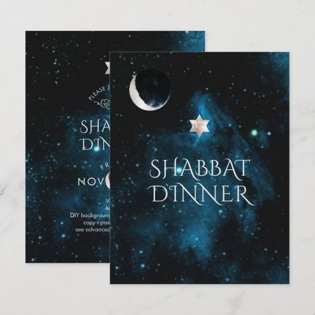 Invitation Pix-Dezines Dîner Shabbat Galaxy+Moon (Devant / Derrière)