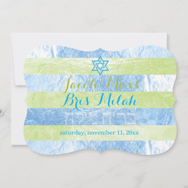 Invitation Pix-Dezines Faux Foil Stripes Bris Milah (Devant)