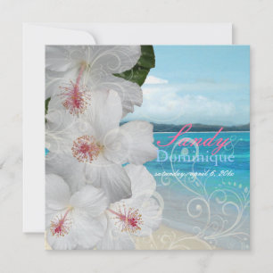 Invitation Pix-Dezines Hibiscus blanc/plage/mariage tropical