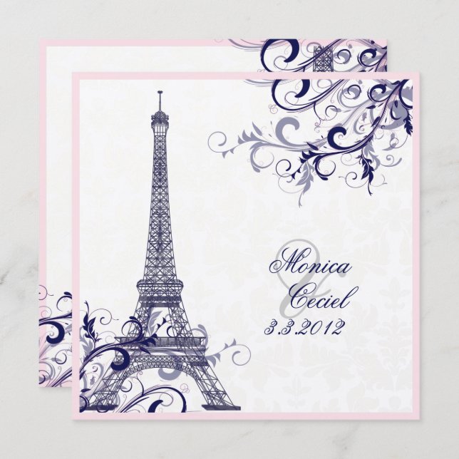 Invitation Pix Dezines la tour eiffel/paris/METALLIC SILVER (Devant / Derrière)
