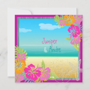Invitation Pix-Dezines leis/hibiscus, couleur plage/do-it-you